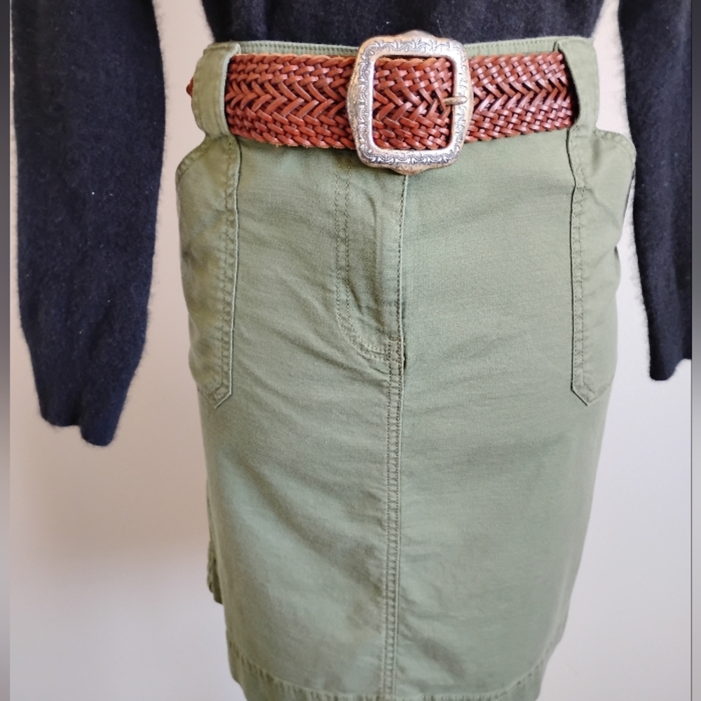 Talbots Military Safari Inspired Cotton Skirt Tie Belt Army Green Classic Sz 10 - Picture 11 of 16